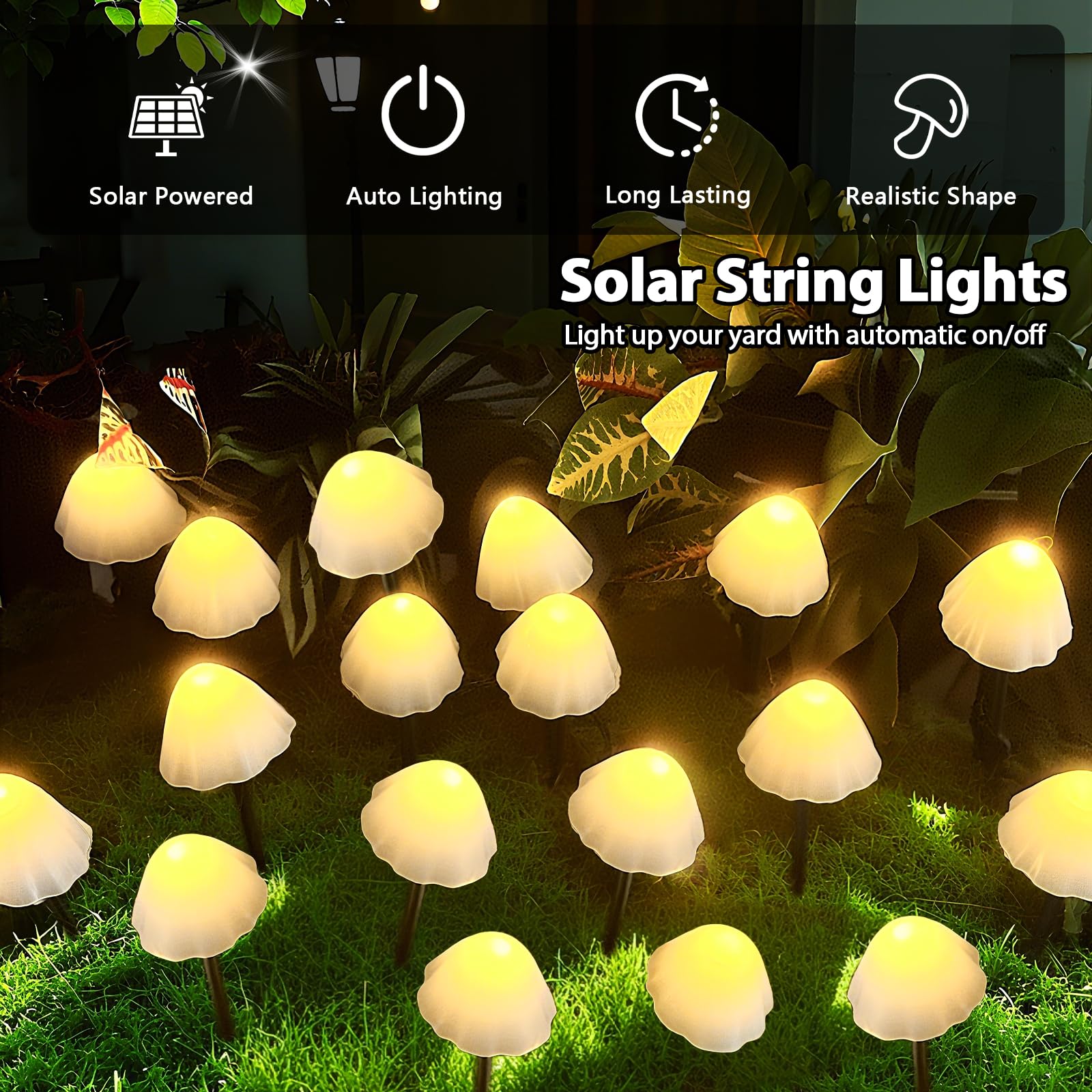OZS Solar-Gartenleuchten mit 32 LEDs, 15 m, für den Außenbereich, Warmweiß, 2 Stück | Solar Lichterkette Wasserdicht mit 8 Beleuchtungsmodi, Garten Dekor für Außen, Wegelicht für Hofdekoration