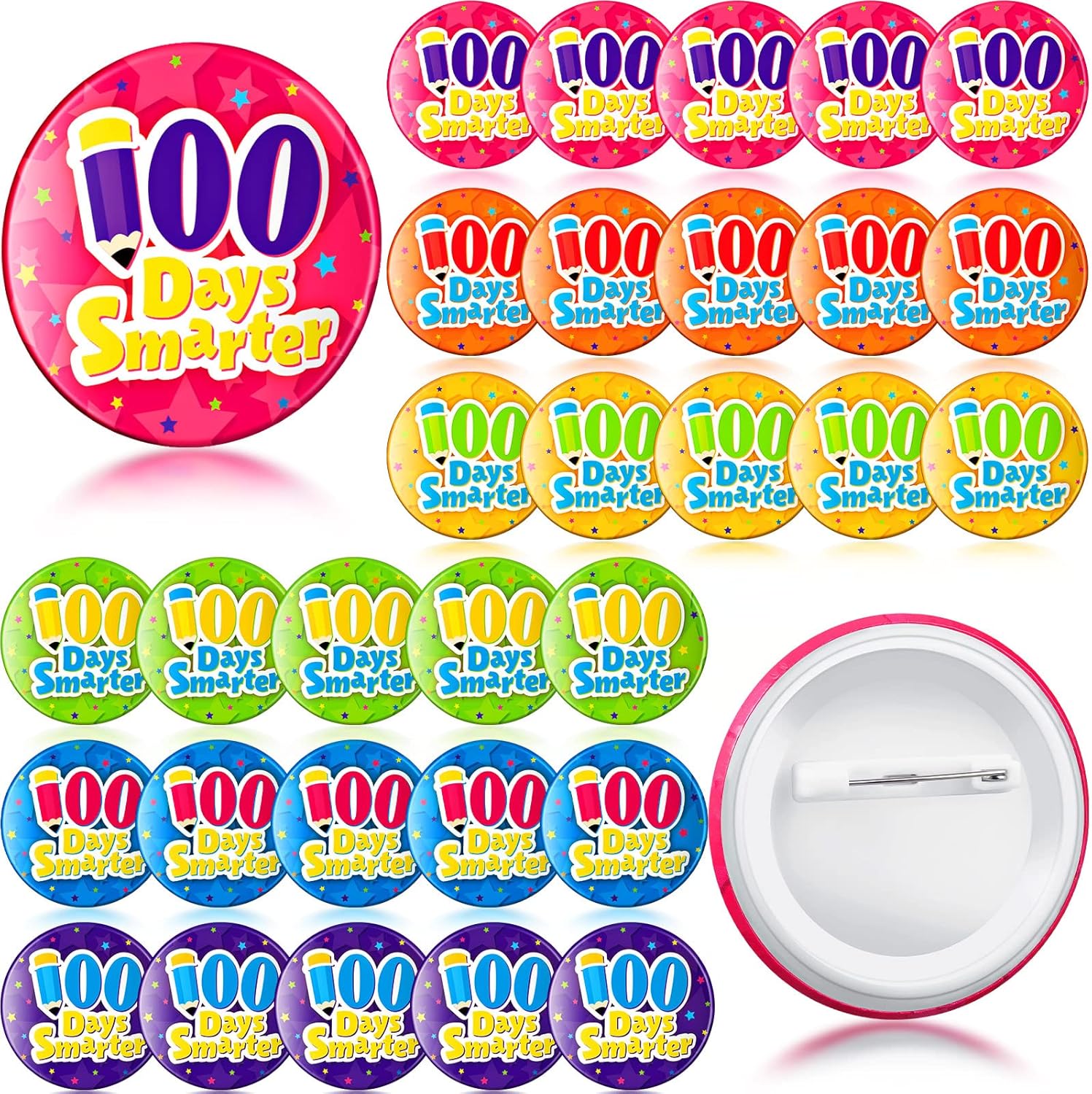 36 Pieces 100 Days of School Badges 100 Days Smarter Badges Assorted