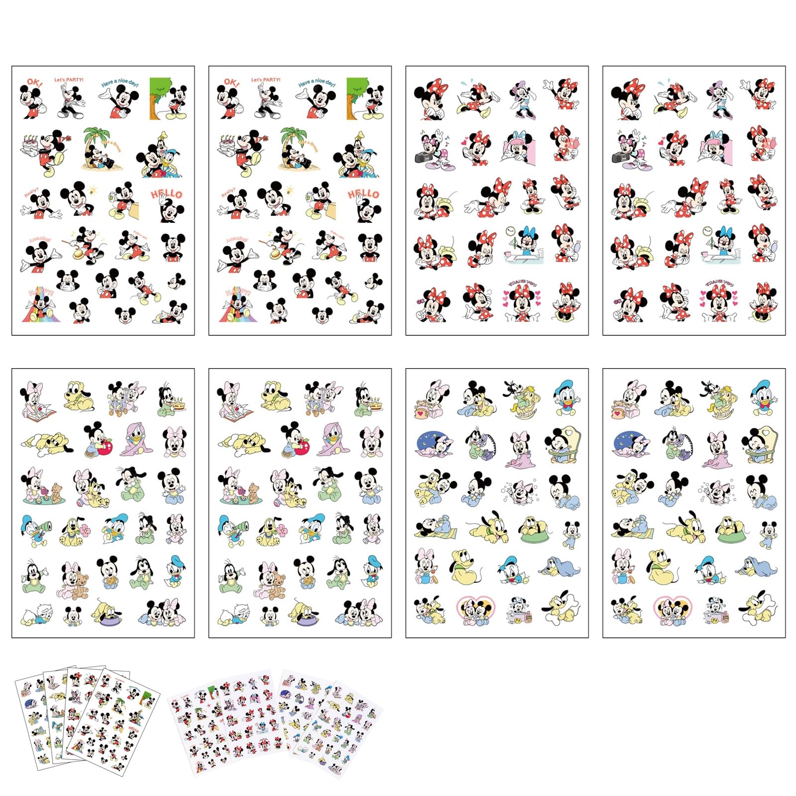 Juego de 186 pegatinas de Mickey de Minnie Mickey, pegatinas de vinilo impermeables para niños, para monopatines, cascos, botellas de agua, frigoríficos, bicicletas, puertas, tableros de mesa