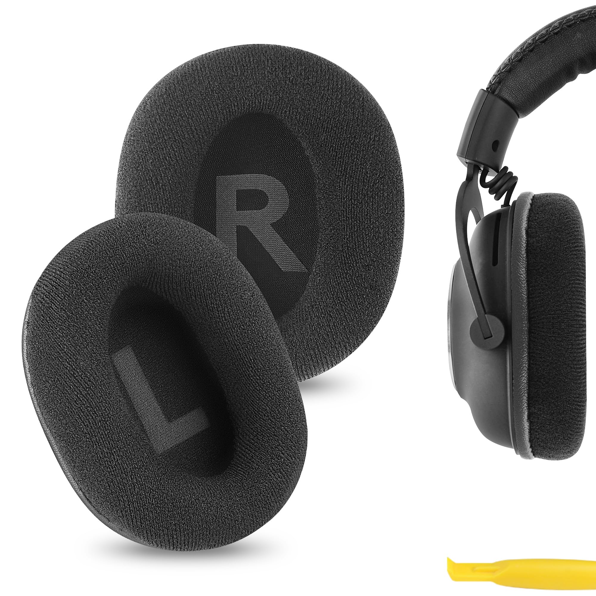 Geekria Comfort Soft Velour Replacement Ear Pads for Logitech G Pro/Prox/ ProX2/ 433/233 Headphones Ear Cushions, Repair Parts with Video Guide (Black)