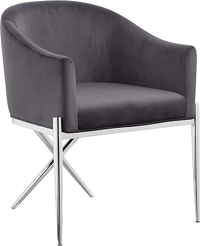 Meridian Furniture Xavier Collection Modern  Silla de comedor tapizada de terciopelo contemporáneo con patas de acero resistente en forma de X, 25.5