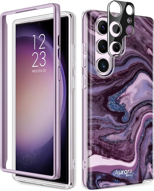 GVIEWIN Kompatybilne z Samsung S23 Ultra etui Galaxy 2023 5G 6,8", z osłoną obiektywu aparatu, marmurowe, wąskie, stylowe, odporne na zarysowania, odporne na wstrząsy, etui ochronne z TPU do Galaxy