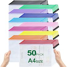TUXIYA 50pcs 10 Colors Mesh Zipper Pouch Bags,A4 Letter Size, Mesh Bags