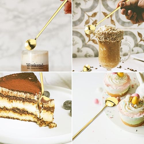 Miniatura 4 de Cucharas de café, cucharas de espresso, juego de cucharas de café pequeñas, 4 cucharas de barra de acero inoxidable de 6.7 pulgadas, color dorado