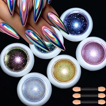Chameleon Crome Powder for Gel Nails, 6 Color Mica Powder for Resin, Nails Color Pigment, Holographic Glitter for UV & Epoxy Resin Supplies, Eyeshadow, Nail Decor, Cosmetics