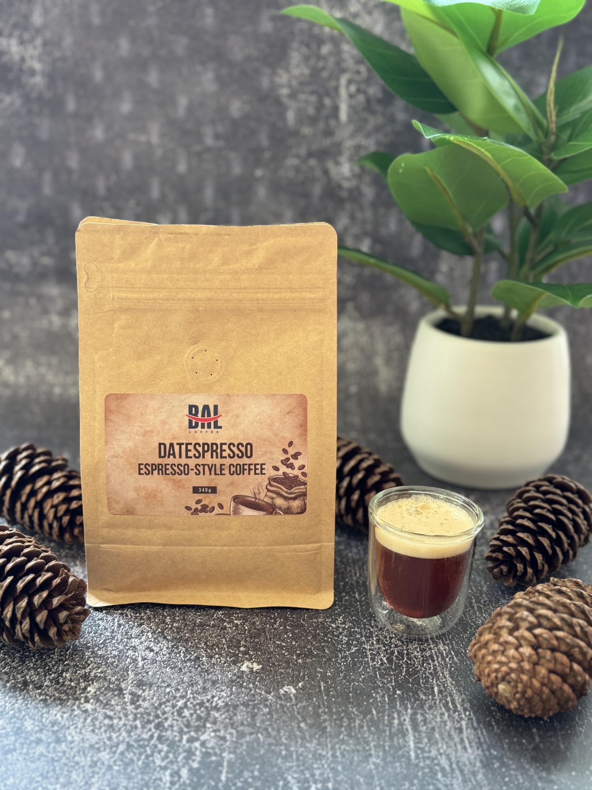 BAL Coffee Alternative Datespresso - 12 oz /340 g | Caffeine-Free & Vegan-Friendly | Espresso Substitute Brews & Tastes like Original | Smooth Grind Crafted from Date Seeds | Rich & Smooth flavor