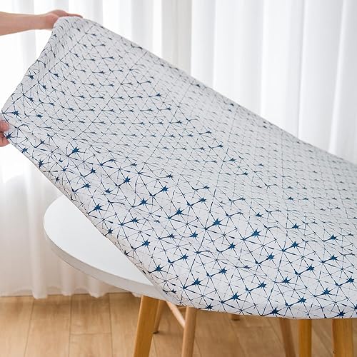 Miniatura 4 de LIBERECOO Mantel redondo de vinilo ajustable impermeable con bordes elásticos, líneas geométricas, manteles de plástico para interiores y exteriores