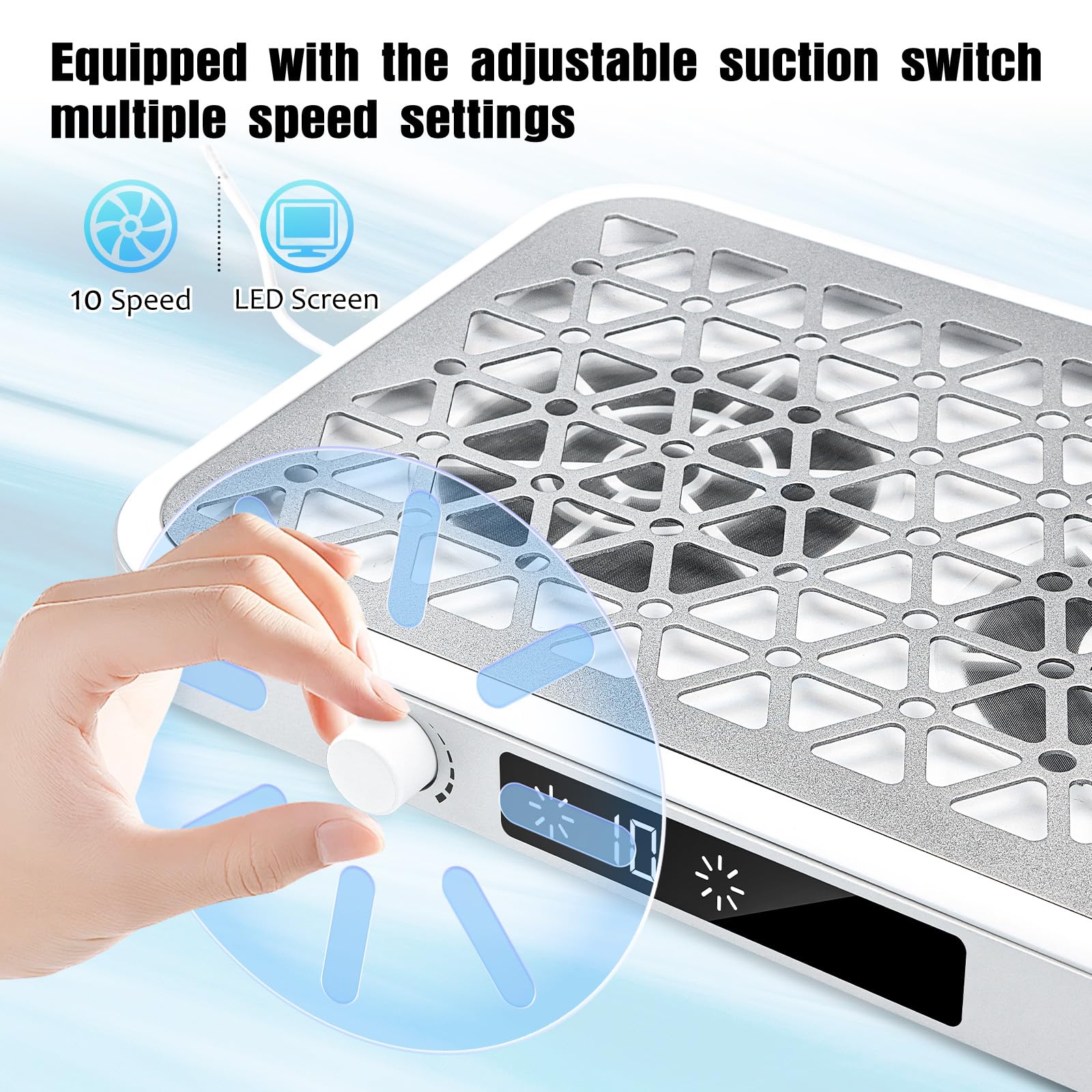 EBANKU Aspiratore di Polvere per Unghie 48W, Portatile 8400 PRM Aspirapolvere Unghie Professionale Bianco, 10 Velocità, Filtri Monouso (30 Pezzi), Aspirapolvere per salone e casa, Nail Dust Collector