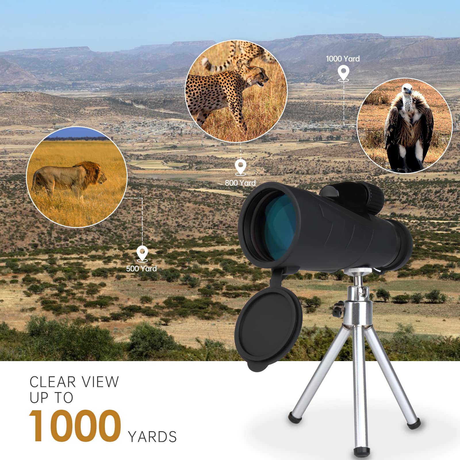Télescope monoculaire de vision nocturne 10/12/15 x 50 haute puissance, étanche, résistant aux chocs, pour adultes, prisme Bak4 pour camping, chasse, observation des oiseaux, concert, gadgets de