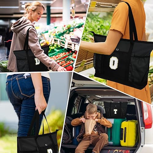 Miniatura 5 de Srotek Bolsa de mano con inicial, bolsa de regalo personalizada para mujeres, bolsas reutilizables extra grandes con asas, bolsa personalizada para
