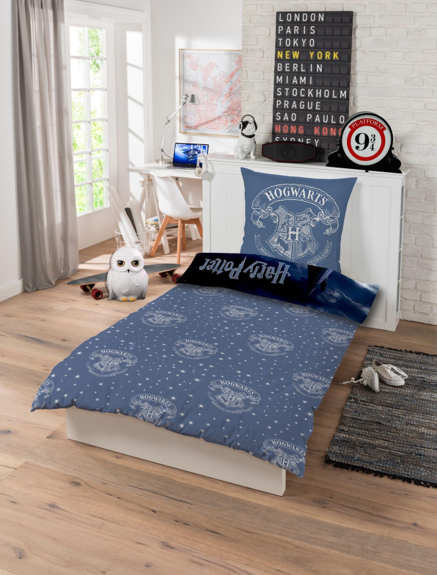 Harry Potter, juego de ropa de cama 135x200 80x80 con funda de almohada Hogwarts [con bolsa de almacenamiento], 100% algodón, libre de sustancias nocivas, certificado Öko-Tex Standard, medidas