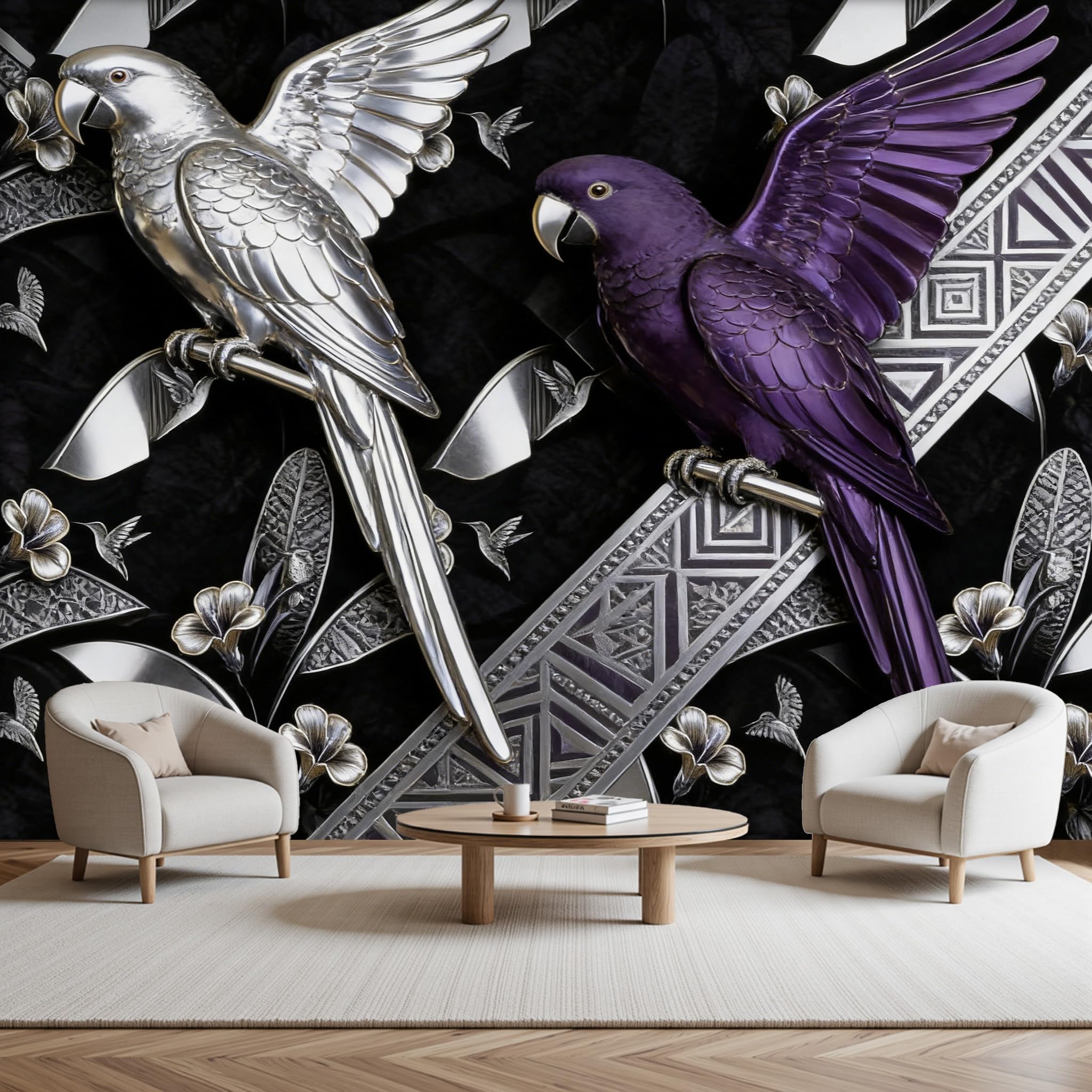 Papier peint panoramique oiseau abstrait 3D intissé luxe 350x256