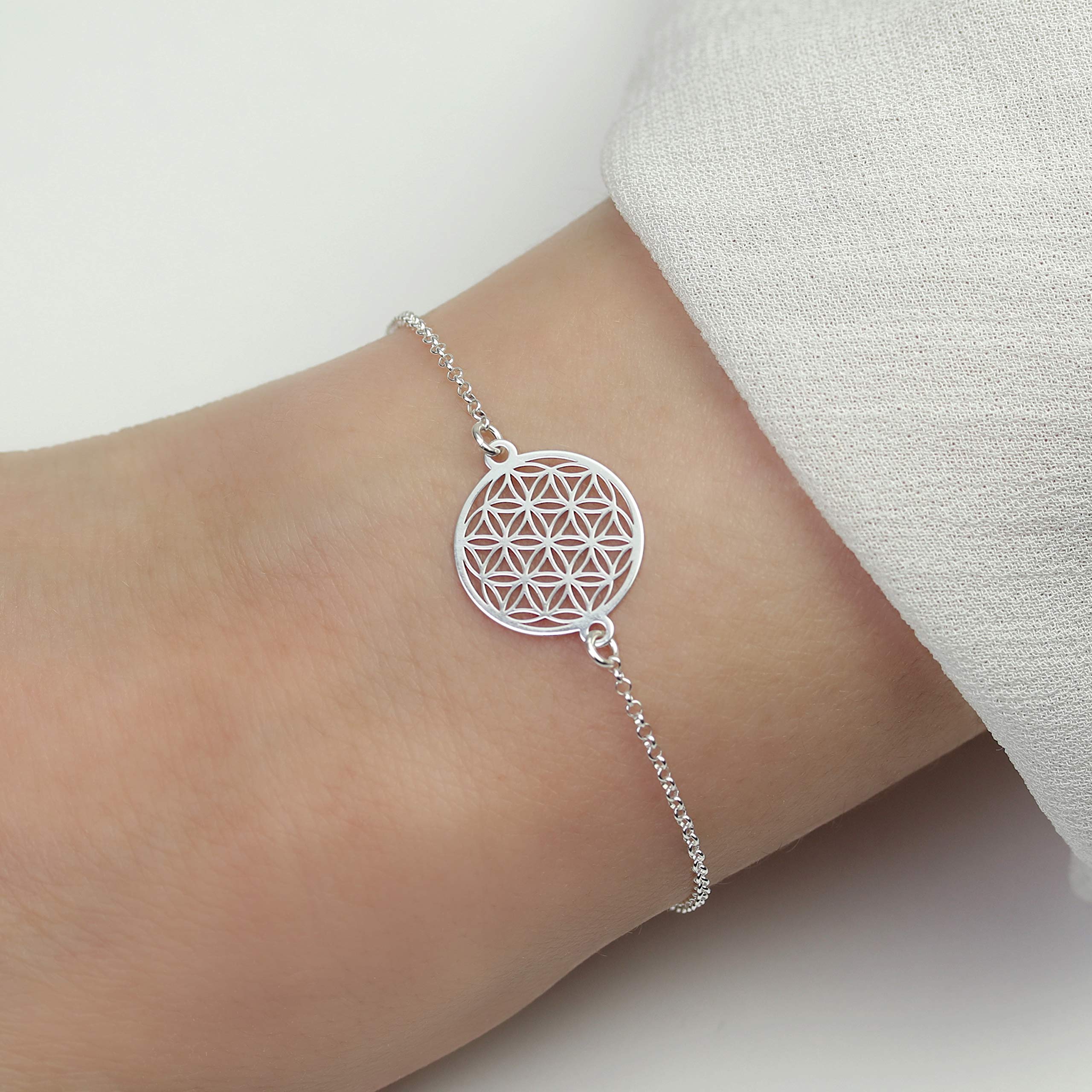 SCHMUCKSET Blume des Lebens Halskette Ohrstecker Armband 925 Silber