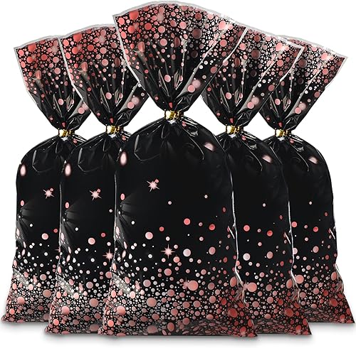 Miniatura 8 de 100 bolsas de plástico para fiestas, bolsas de regalo de celofán con 100 lazos dorados para Navidad, cumpleaños, jubilación, cóctel, boda, fiesta,