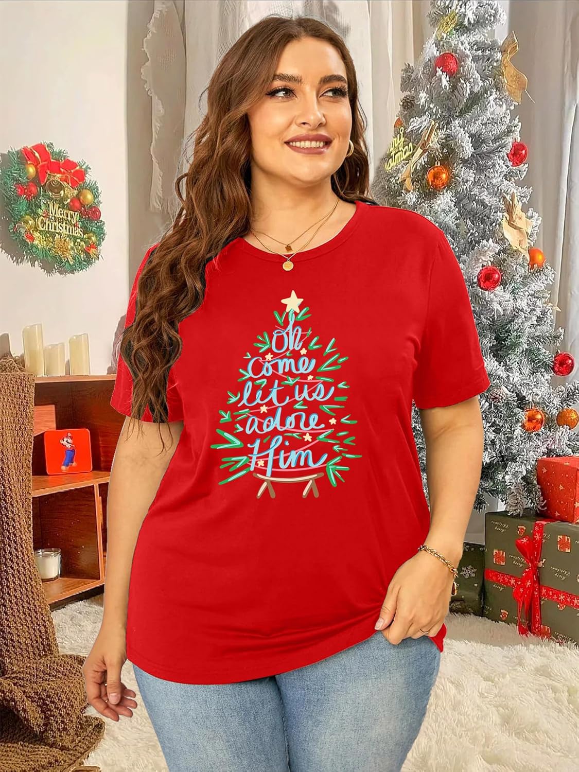 Plus-Size Christmas Shirts Women Merry Christmas Leopard Plaid Tree Print Shirt Holiday Tops Xmas Tee - Image 3