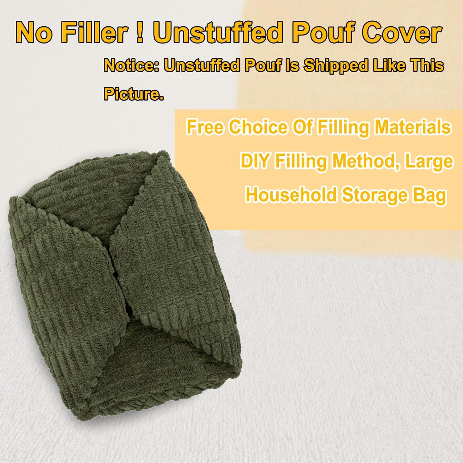 Poofieotto Handmade Unstuffed Ottoman Pouf Cover – Versatile Storage Footstool & Floor Pouf for Living Room, Bedroom, or Wedding Decor | 20" Diameter x 14" Height | Filler Not Included (Green)