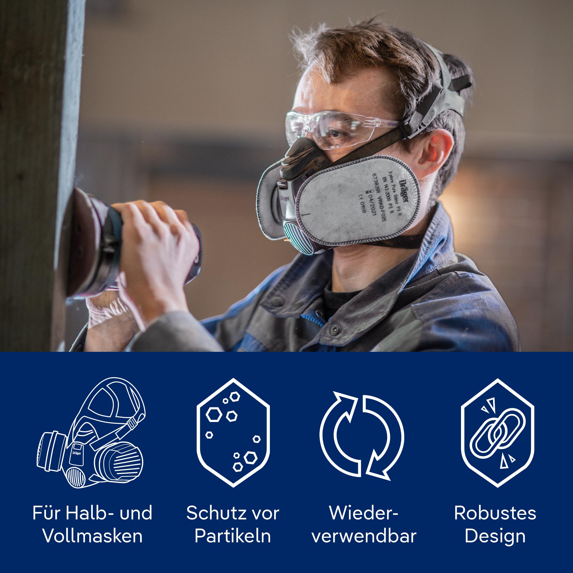 Dräger X-plore Bajonett Partikel-Filter Pure P3 Odour für Aerosole/Partikel | Filtert auch Gerüche - 10 Paar - Ersatzfilter für Voll- und Halbmasken X-plore 3300, 3500, 5500