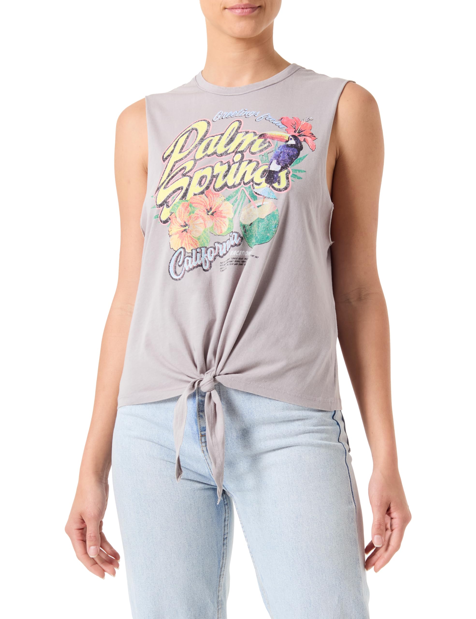 ONLY Women's Onllucy S/L Knot Eagle Top Box JRS T-Shirt, Gray, XL