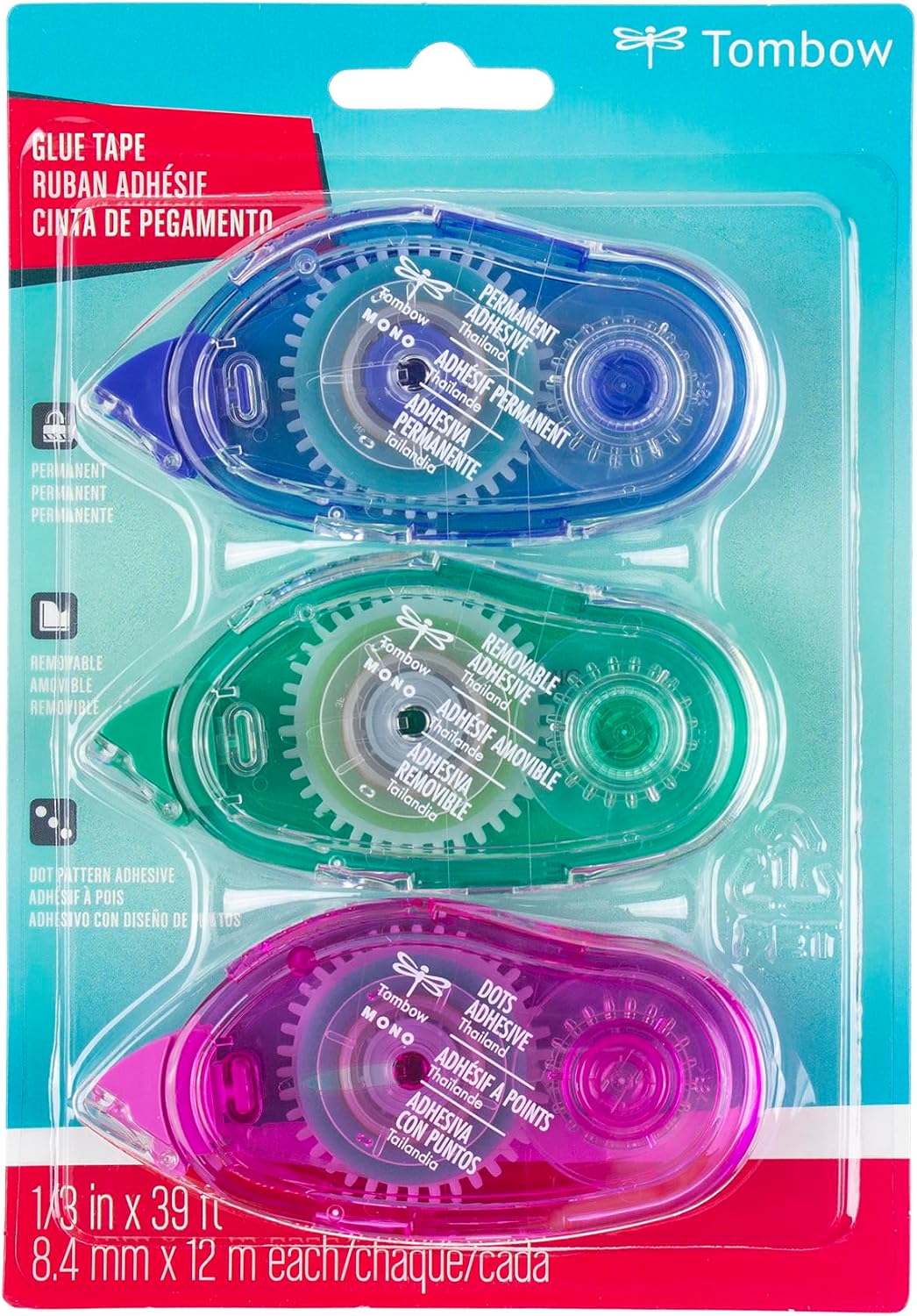 Tombow 62104 Assorted Adhesive Applicators, 3-Pack, Refillable