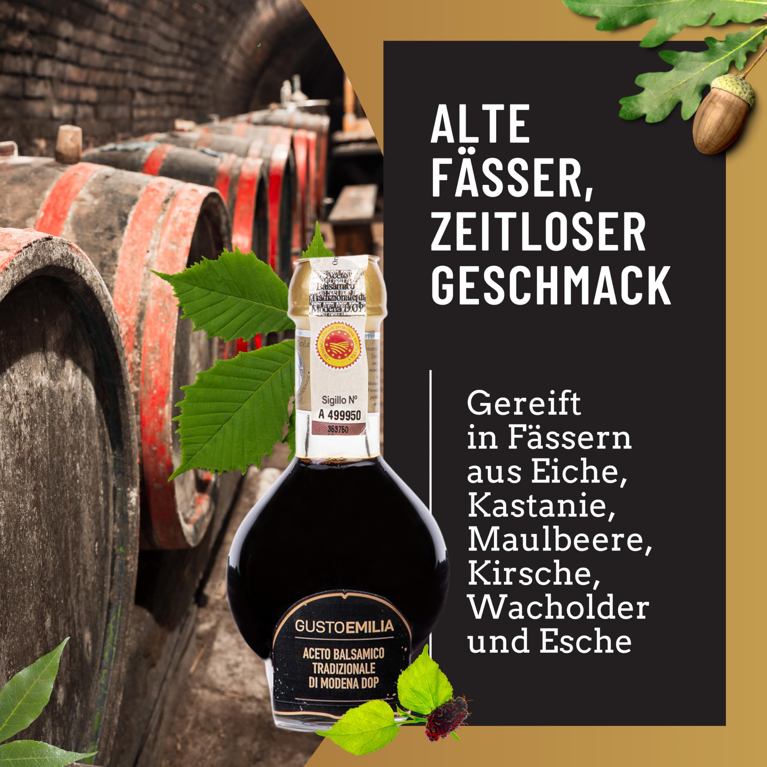 GUSTOEMILIA Traditioneller 12-jähriger gereifter Aceto Balsamico di Modena IGP - Italienischer Balsamico Essig - Perfekte Kombination mit gereiftem Parmigiano Reggiano - 3,38 Fl Oz