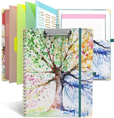 Carpeta portapapeles con bloc de notas recargable forrada para tamaño carta (11 x 8.5 pulgadas), 5 divisores con almacenamiento de 10 bolsillos,