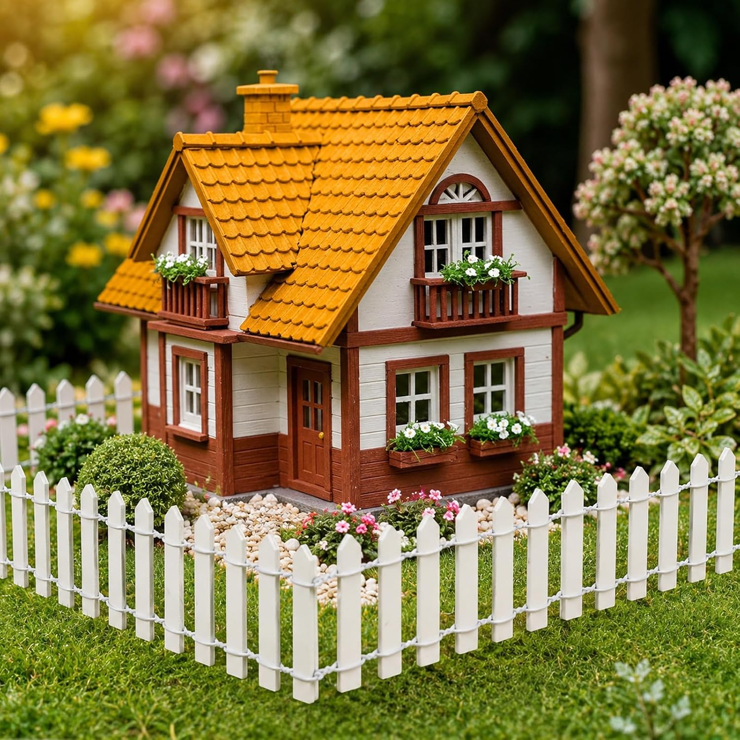 35 Inch Mini Fairy Garden Fence, Small Wood Decorative Fence