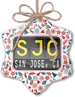 Christmas Ornament SJC Airport Code for San Jose, CA Red White Blue Xmas