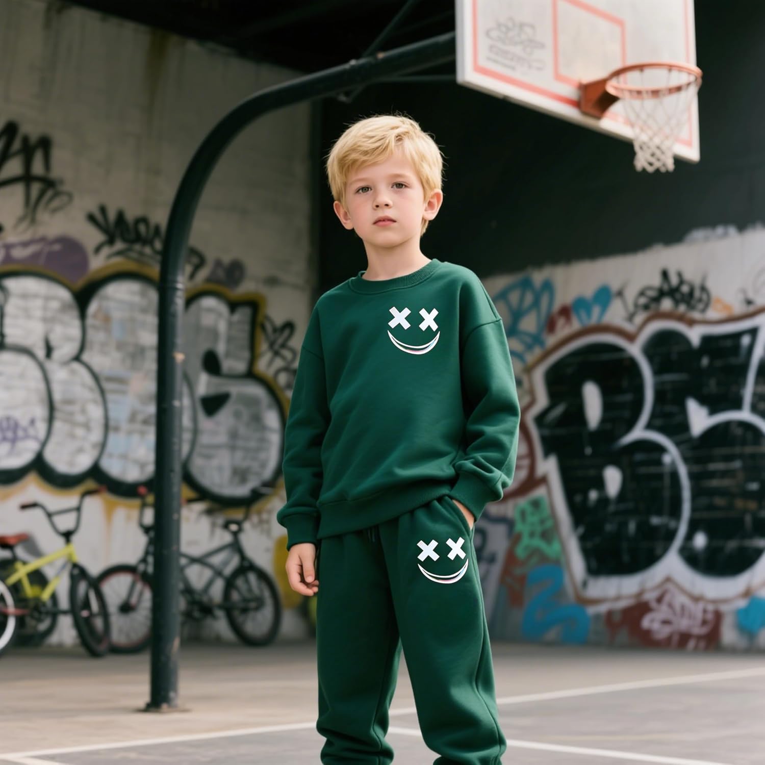 Size 3-12 Years Toddler Boys Clothes Sweatshirt and Pants 2PCS Casual Kids Boys Fall Winter Outfits Sets Green 3-4T image 4 of 9 B0FB2VYP4J