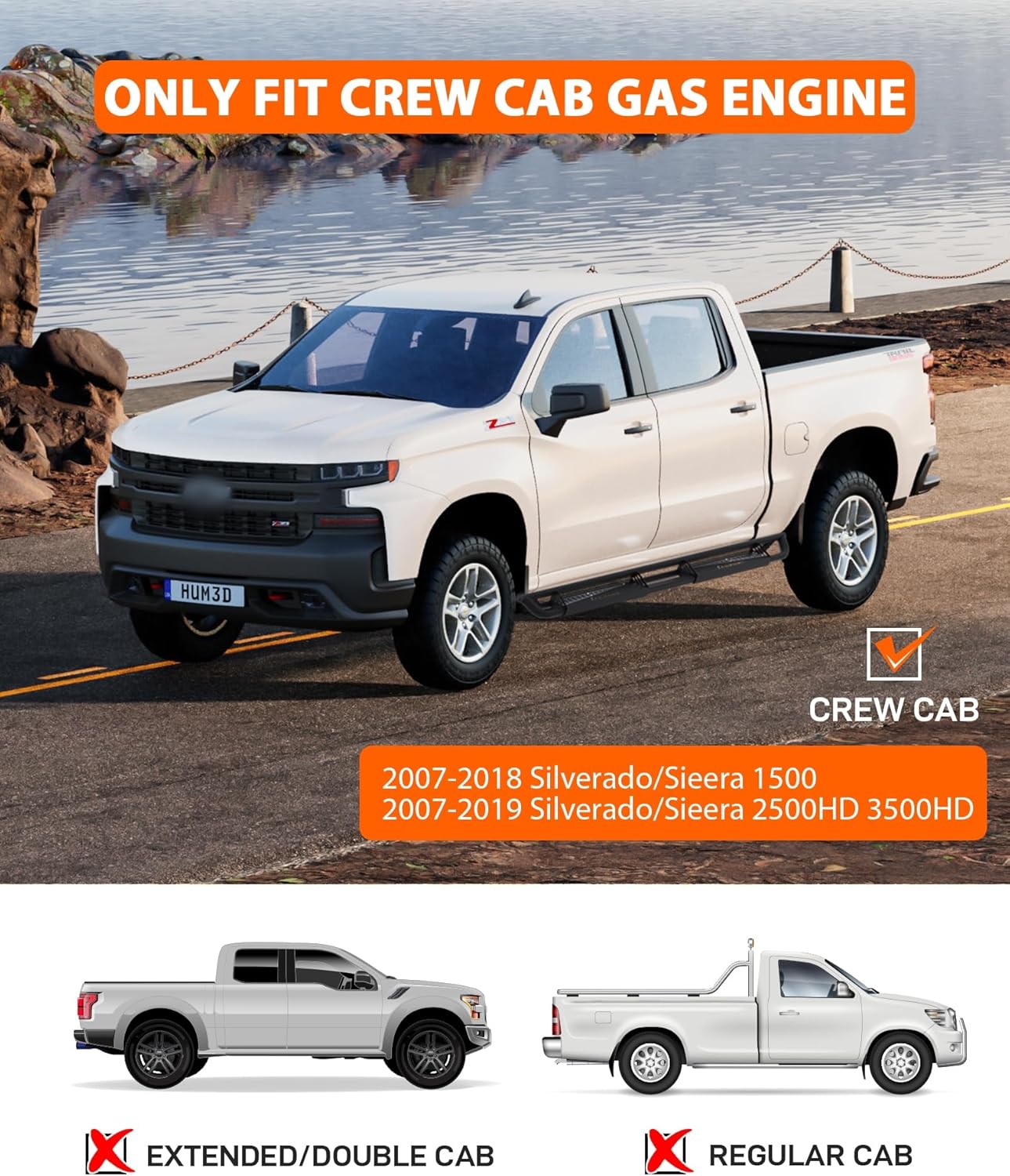 Running Boards Compatible with 2007-2018 Silverado/GMC Sierra 1500 Crew Cab,2007-2019 Silverado/Sierra 2500HD 3500HD Crew Cab, Side Steps for Silverado