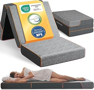 Faltmatratze 195x75x10cm, Platzsparend Klappmatratze, 3-teilige Schaumstoffmatratze für Gästebett, Reisen, Camping, Boden, Verschleißfester Matratzenbezug Öko-Tex Zertifiziert (Grau)