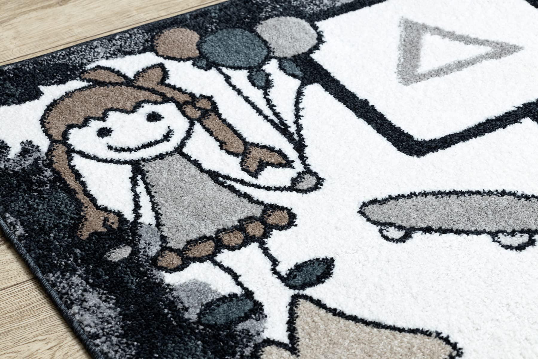 rugsx Tapis pour Enfants Fun Hop Moderne, pour Chambre d'enfant, d'adolescent, Design Original, la marelle, Animaux Noir 120x170 cm