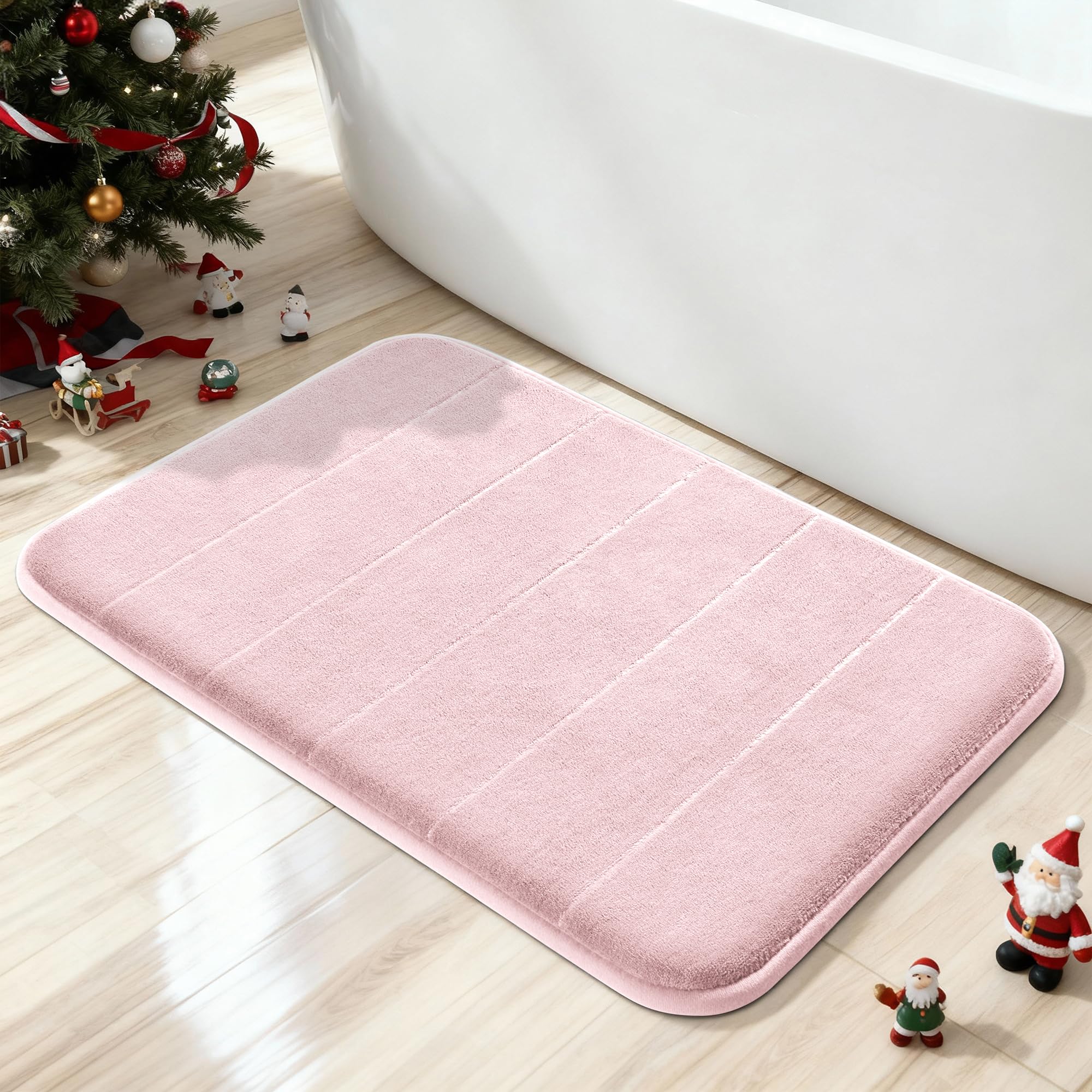 Yimobra Memory Foam Bath Mat Rug, 24 x 17 Inches, Comfortable, Soft, Non-Slip, Super Absorbent, Quick Drying Bathroom Rug for Floor, Tub & Shower, Machine Washable, Thick, Soft Pink