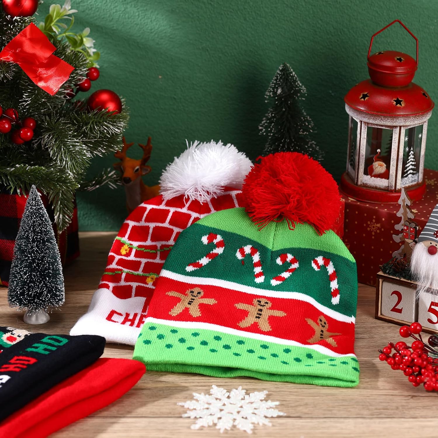 12 Pcs LED Light up Christmas Beanie Hats Bulk Xmas Knitted Hat Unisex Winter Hat Flashing Cap for Adults(Novelty) Multicolor