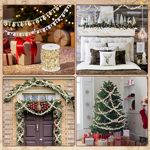 Miniatura 4 de Guirnalda de Navidad de 16 pies para árbol de Navidad, guirnalda de cuentas de cristal transparente iridiscente grande con doble torsión, guirnalda