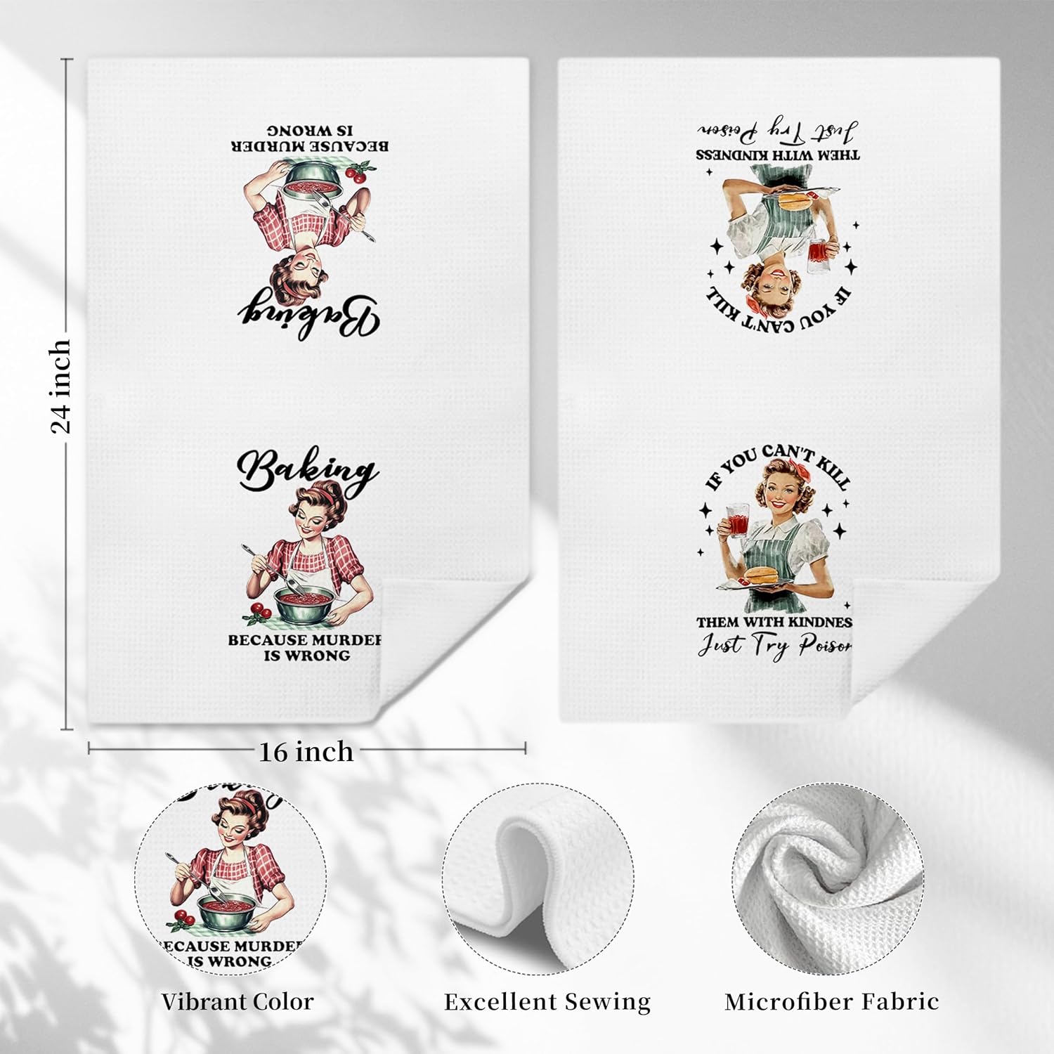 Funny Housewife Kitchen Towels, Gifts for Baking Lovers Decorative Hand Towels for Kitchen, Baker Gifts for Women Dish Tea Towel Drying Cloth, 16x24 Inch Set of 2 - Image 2