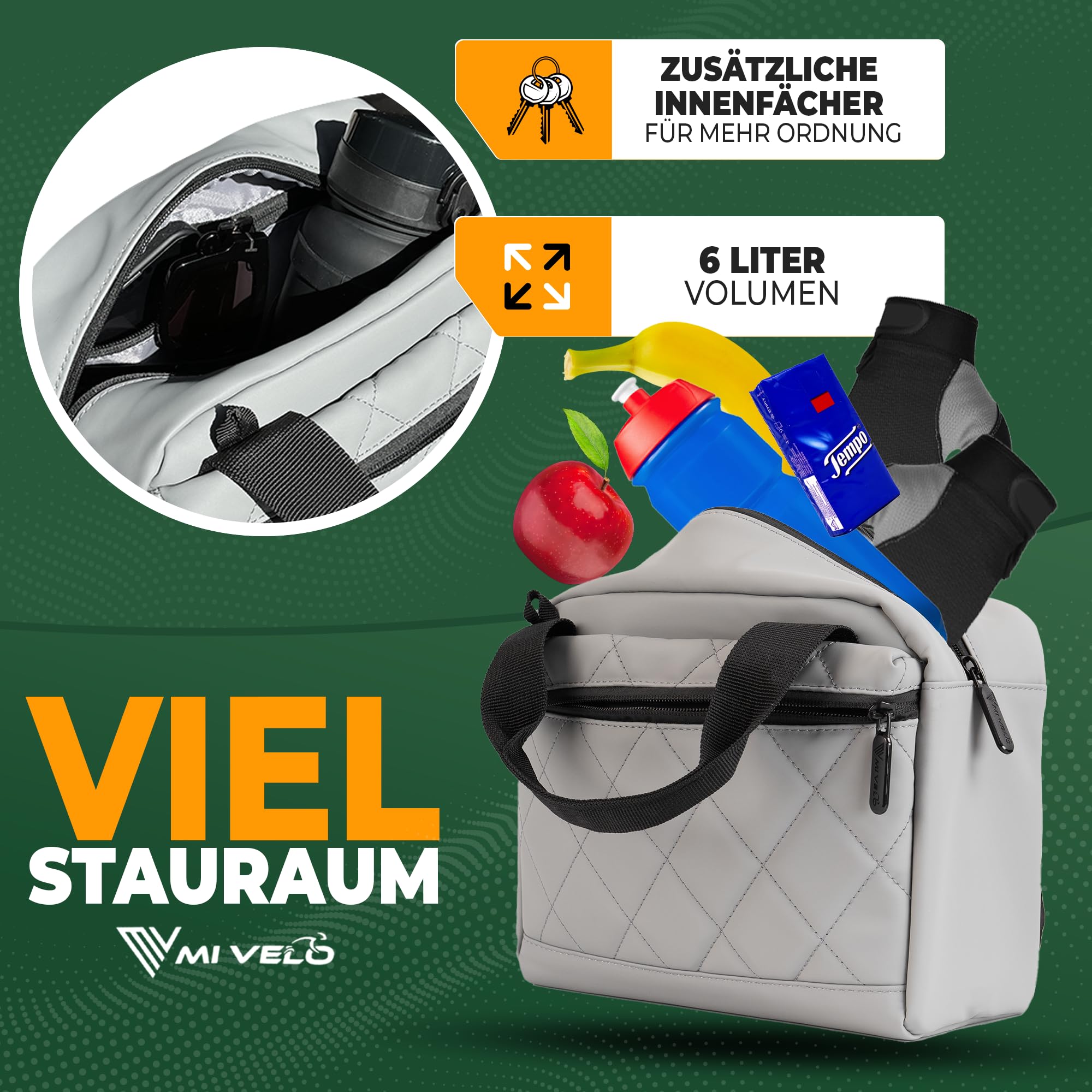 lenkertasche klickfix 3 liter MIVELO Fahrrad für - Fahrradtasche Lenker (Adapter kompatibel) - wasserabweisend & geräumig - Lenkertasche - Tasche Lenker Choose HSTL Mask:Skull Trybike Laufrad 2-in-1 Stahl G87_ALL