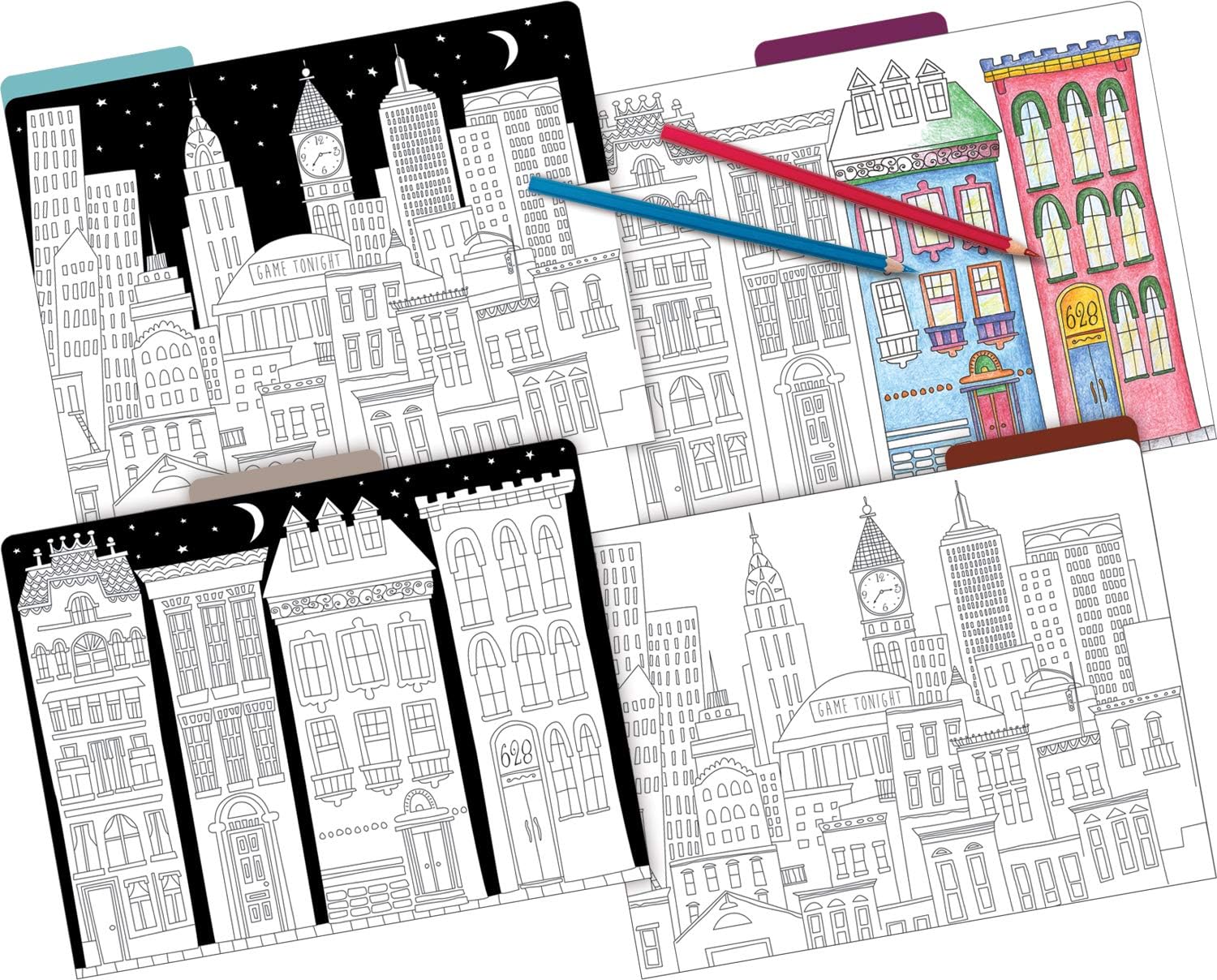 Barker Creek Color Me! Cityscapes File Folders on 14pt Stock, Set of 12, Letter Size, 1/3 Cut Tabs, Home, School and Office Supplies (2005)