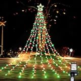 BlcTec Outdoor Christmas Decorations 317 LEDs Christmas Lights with 9 Strands 11.9ft Waterfall Christmas Tree Lights, 8 Modes, Waterproof, Topper Star & Timer for Yard Patio Xmas Décor, Red Green