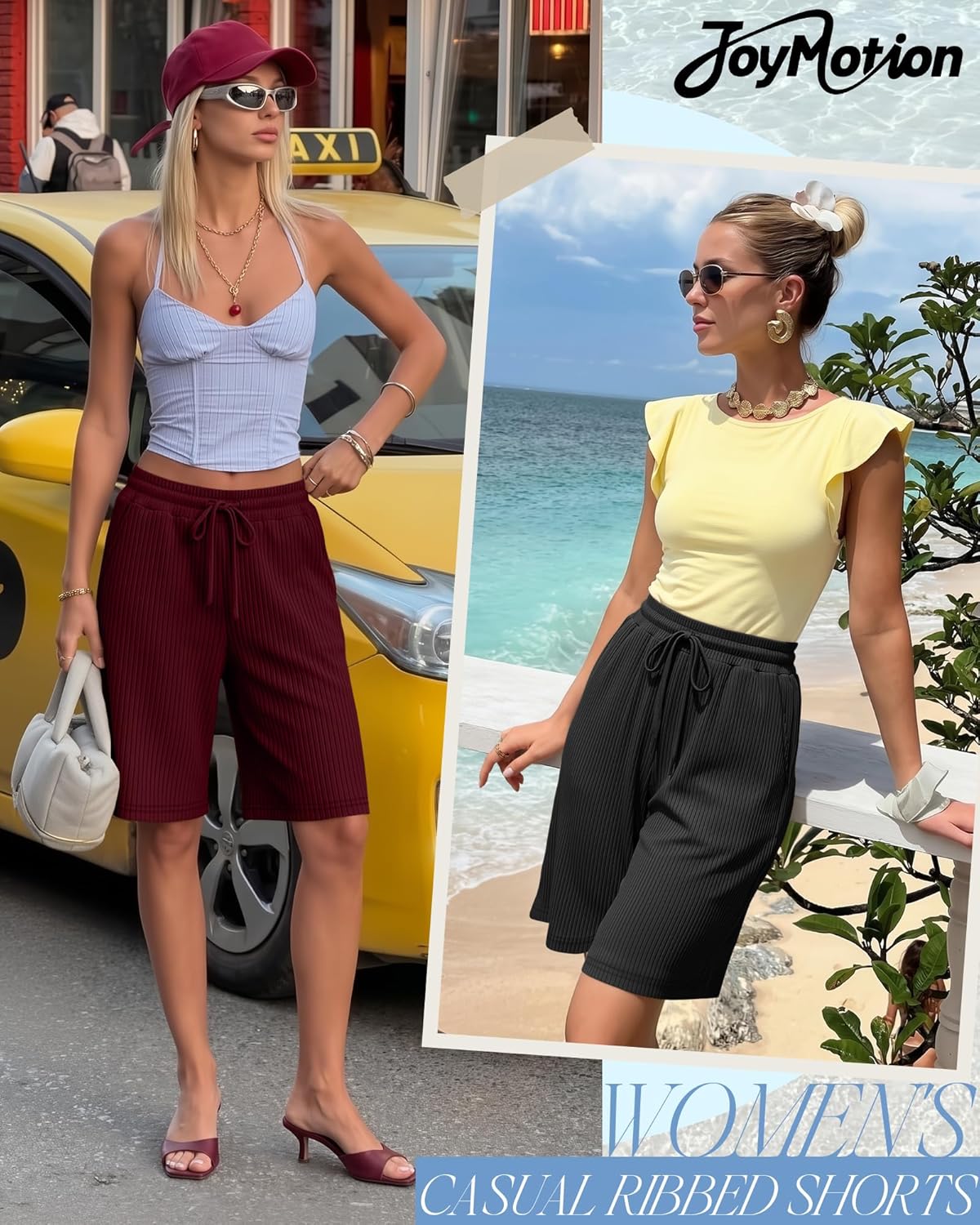 3 Pack Women's Bermuda Shorts Ribbed Casual Elastic High Waisted Drawstring Lounge Summer Beach Shorts with Pockets