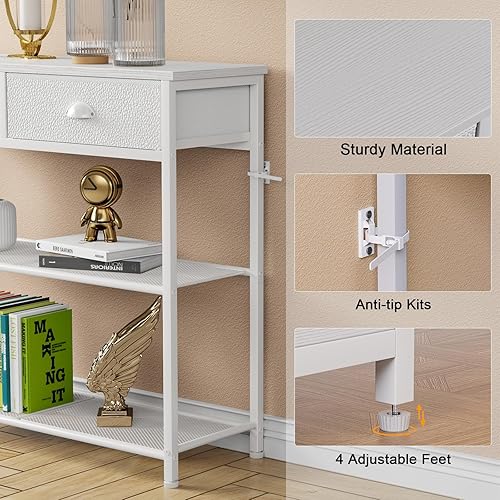 Miniatura 27 de Furologee Mesa de sofá consola con estante de almacenamiento para entrada, pequeña mesa de entrada de 30 pulgadas con 2 cajones de tela, estantes de