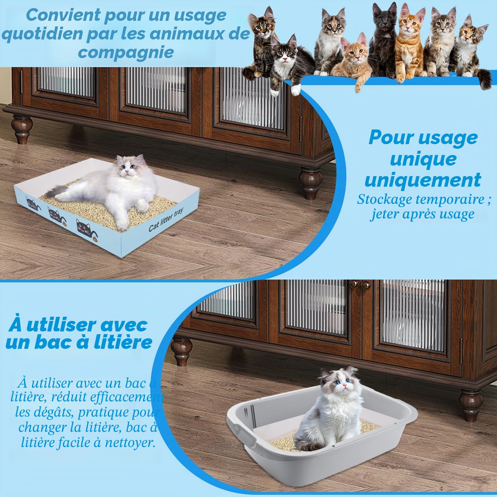 40Pcs bacs à litière jetables pour chat Plateau à litière pliable et portable avec 10 scoops à litière, 35 × 25,5 × 5cm petits accessoires pour chat pour voyager