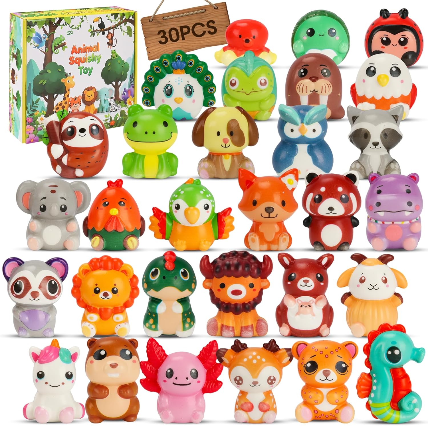 30 Pcs Party Favors Kids, Animal Squishy Toys for Goodie Bag Stuffers, Pinata Stuffers, Birthday & Back to School Gifts, Treasure Box Prizes for Classroom, Small Gifts Party Bags