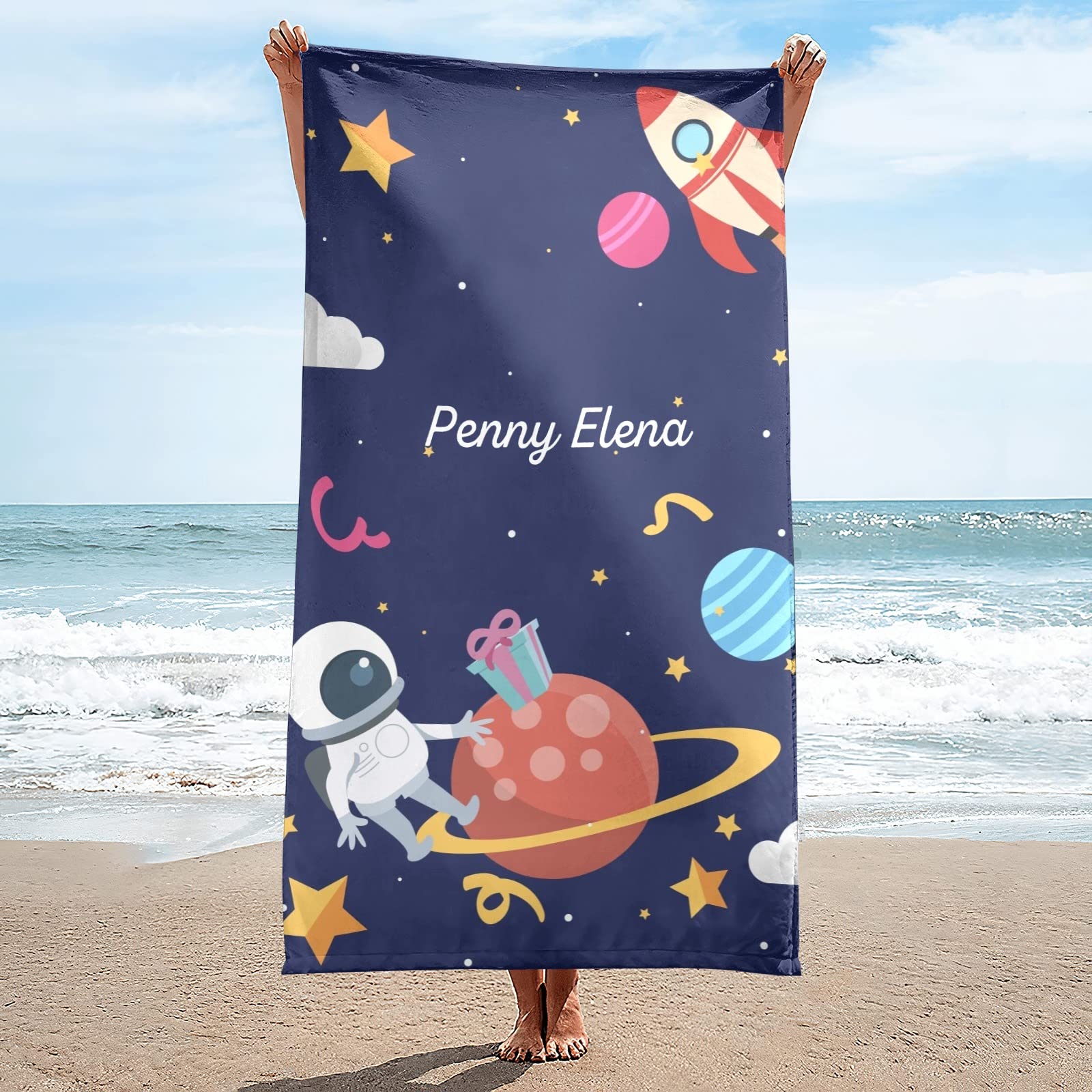 Personalized Outer Space Astronaut Towel – Custom Kids Travel Towel For Beach, Pool, Bath (Fade Resistant) - View #10