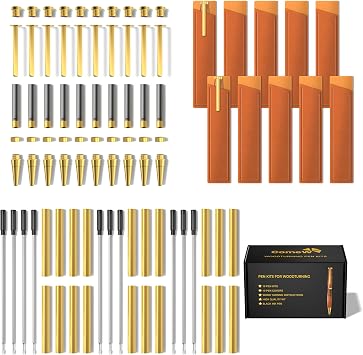 Pen Kits for Woodturning 10 Pack Premium Gold Plus Bonus 10 Pen Covers Pen Making Tools with Black Ink Pen Making Kit Slimline Pen Turning Supplies Twist Pen Kit Lathe Turning Supplies for DIY Coppe