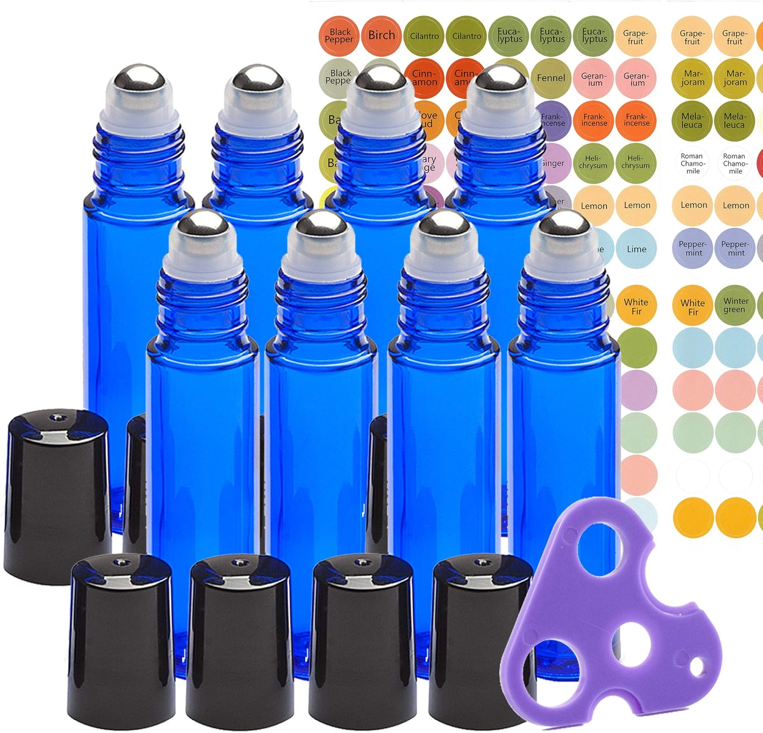 10 Glass Stainless Steel Roller Bottles 10 Pack Cobalt