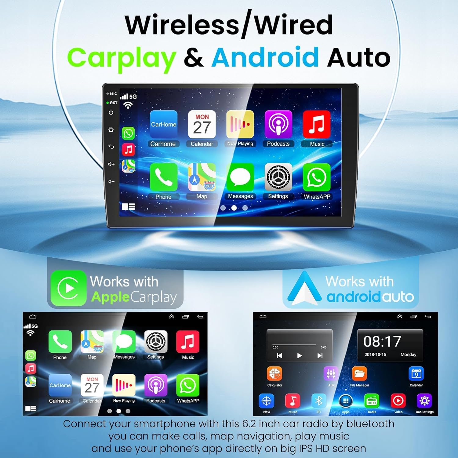 4GB RAM+64GB ROM Car Radio for Toyota Camry (2006-2011 with Manual A/C),10 Inch Camry Stereo Support Wireless Carplay&Android Auto, Bluetooth&Voice Control,FM Radio