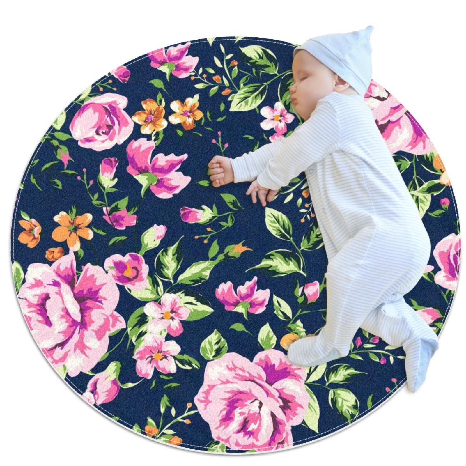 Tapis de jeu fleurs JDEZ rond pour l'éveil des enfants au salon