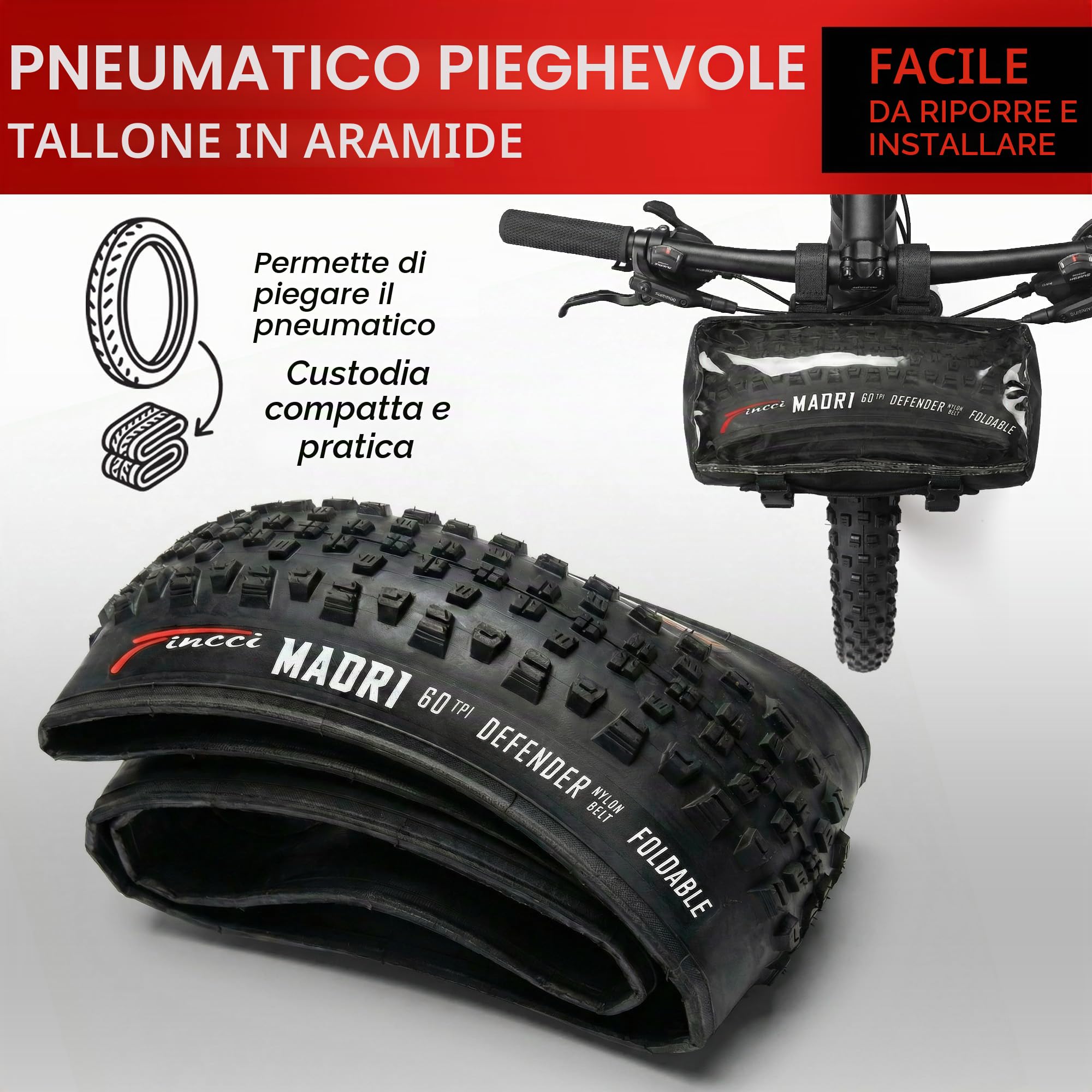 Fincci Bici Copertoni MTB 29 x 2.25 - Set di Nero Pneumatici Pieghevoli 29" con Protezione Antiforatura 1 mm e 2 Camere d'aria 57-622 - Imballaggio Gomme 29" per Gravel & Mountain & E bike