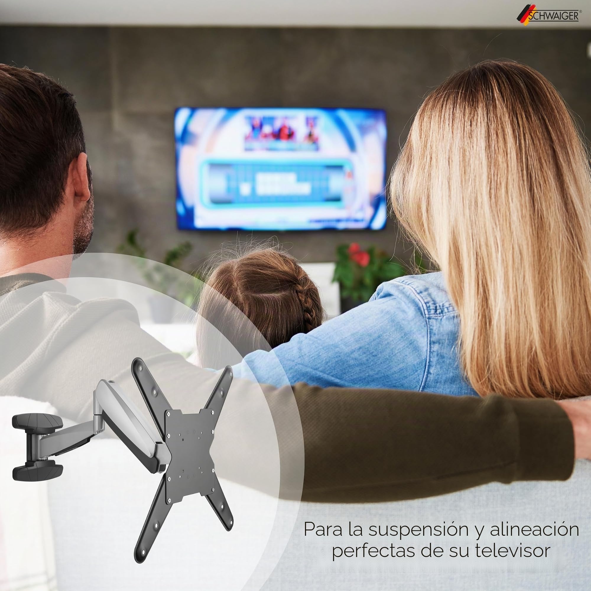 SCHWAIGER 9444 Soporte de Pared para TV 23-55 Pulgadas Soporte para TV inclinable, Giratorio máx. 30 kg máx. VESA estándar 400x400 Negro Incl. Accesorios de Montaje