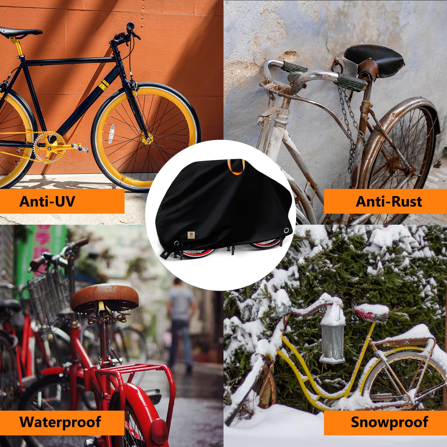 Fahrradabdeckung, wasserdicht, für den Außenbereich, strapazierfähig, reißfest, UV-Schutz, 420D-Polyestergewebe, Fahrradabdeckung, Elektro-E-Bike-Aufbewahrungsabdeckungen, mit winddichtem Gurt
